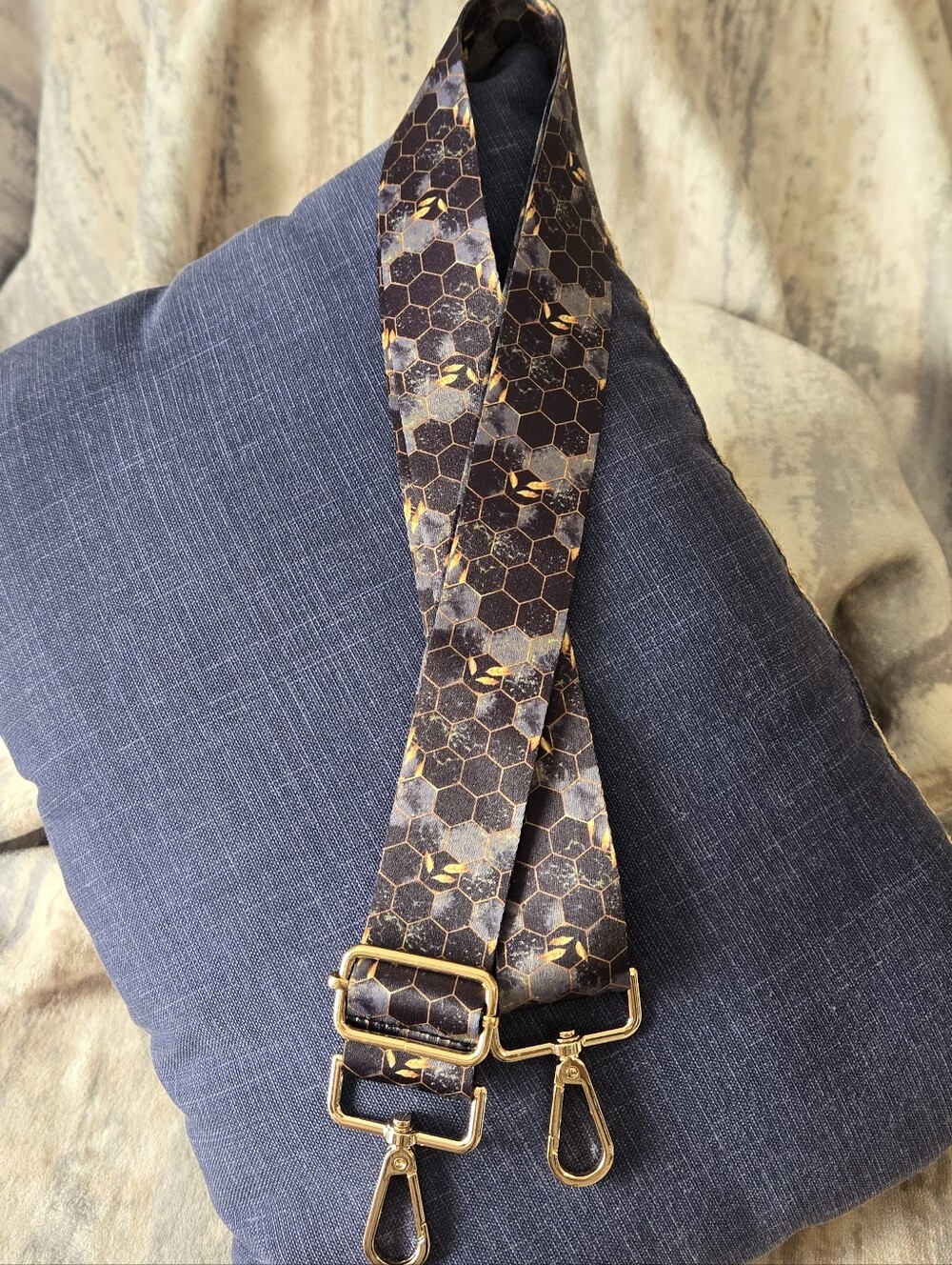 Adjustable Brown Honeycomb Strap with Gold Hardware